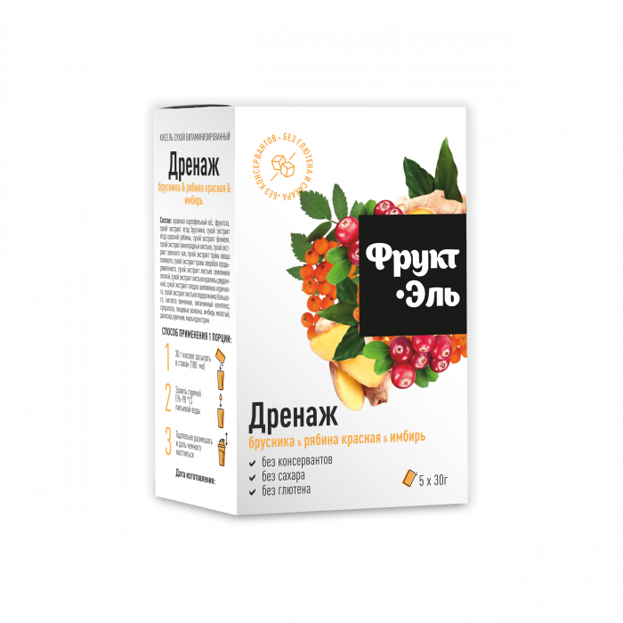 Кисель ФруктЭль Дренаж со вкусом брусники и имбиря